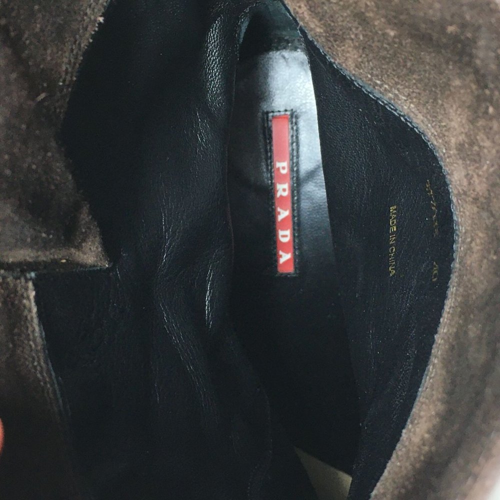 Women's Prada Pull On Wedge Mid Calf Boots Booties Shoes Size 40 EU/10 US Brown - Picture 3 of 12